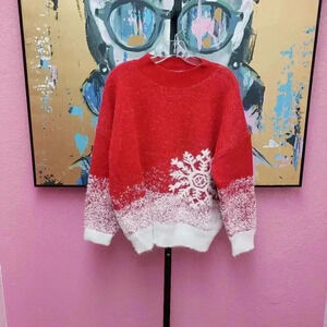 ANDTHEWHY Red and White Snowflake Sweater